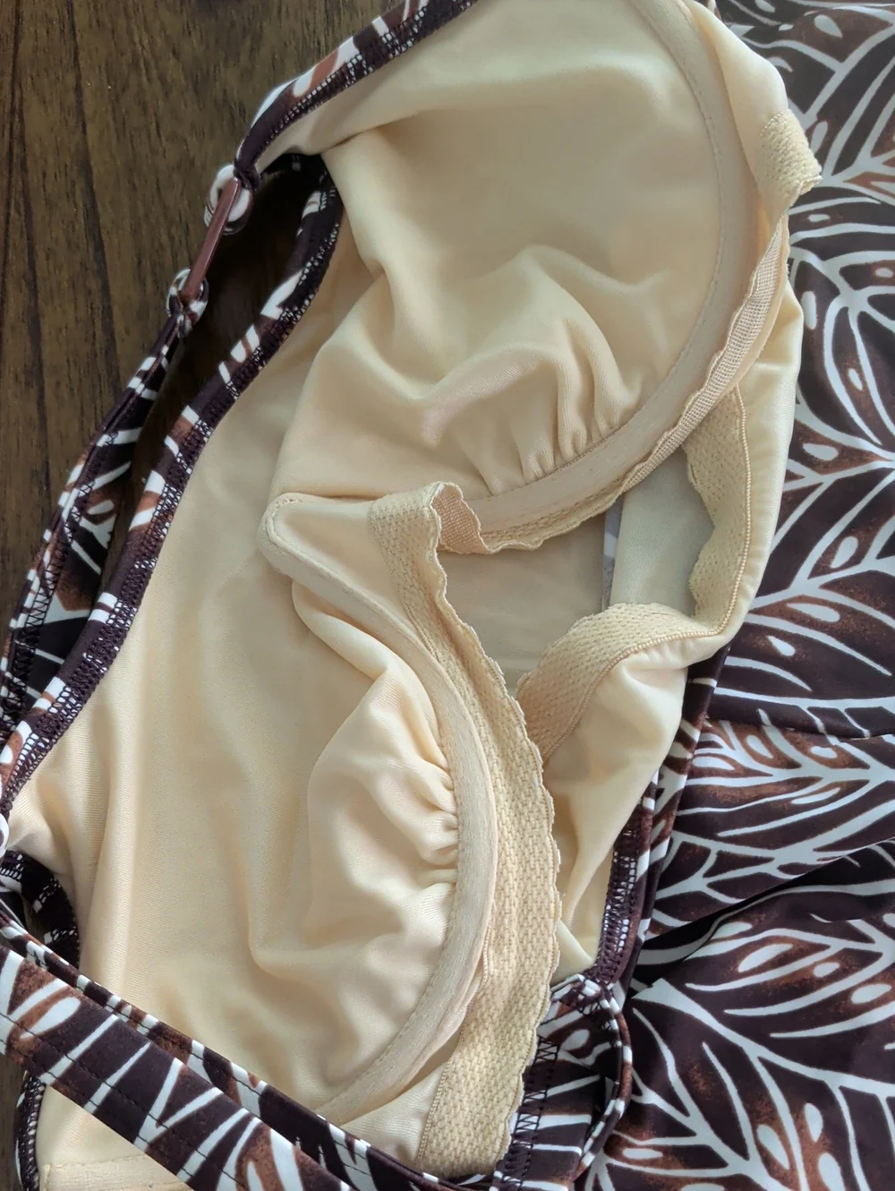 Lands' End Brown and White Leaf-Print Swim Tankini Top